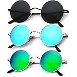 Óculos De Sol Redondos Polarizados Para Homens E Mulheres Estilo John Lennon Retrô 11 Pacote Com 3 Lentes Pretas Armação Prateada Azul Armação Prateada Lente Verde 3 Pack