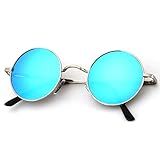 Óculos De Sol Redondos Polarizados Para Homens E Mulheres Estilo John Lennon Retrô Lente Azul Com Armação Prateada 17