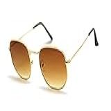 Óculos De Sol Vintage Feminino Masculino Hexagonal Metal Desenho Hexagonal Marrom Degrade Tamanho Médio