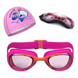 Óculos Estojo Touca Natação Infantil Profissional Lentes Uv Cor Rosa laranja Nabaiji E Poolsy