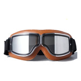 Óculos Motociclista Aviador Retro Vintage Capacete Custom Hd Armação Marrom escuro Lente Prata