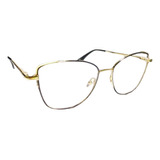Óculos Para Grau Em Metal Gatinho Dourado E Preto Eyewear