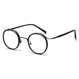 Óculos Redondos Vintage Estilo Retrô Armação Acetato Lente Transparente óculos ópticos Preto Fosco 
