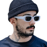 Oculos Retangular Vintage Retro Acetato Lente Colorida Uv400 Armação Branco Lente Fumé