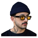 Óculos Sol Acetato Quadrado Lente Colorida Vintage Retro Cor Amarelo Armação Preto Haste Preto Lente Amarelo