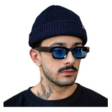Óculos Sol Acetato Quadrado Lente Colorida Vintage Retro Cor Azul Armação Preto Haste Preto Lente Azul Desenho Retangular