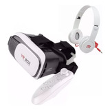 Óculos Vr Box 3d Com Controle Bluetooth E Fone De Ouvido Cor Fone Branco