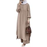 ODASDO Conjunto De Duas Peças De Terno Muçulmano Feminino De Duas Peças Blusa De Perna Larga Blusa Abaya Caimento Solto Camisa De Botão Roupa De Dubai Caqui XX Large