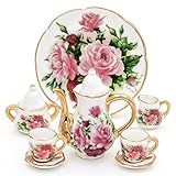 Odoria Escala 1/6 Miniaturas Conjuntos De Xícaras De Chá Teapota Porcelana Decoração Acessórios Da Casa De Bonecas, Rosa Vermelha