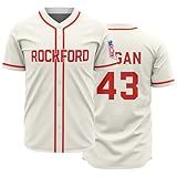 OEQVUWH Camisa Masculina 43 City Baseball Jersey Peaches A League Of Their Own Movies Baseball Shirts Costurada Bege XGG