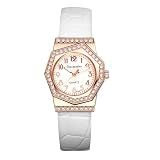 OIDEA Relógios Femininos Com Pulseira De Couro- Relógio Analógico De Quartzo Com Strass Em Forma De Strass E Numerais Arábicos- Branco