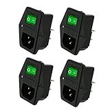 Oiyagai 4 Conjuntos IEC320 C14 Módulo De Entrada Conector Fusível Interruptor Macho Tomada Com Interruptor AC 250V 10A Luz Verde