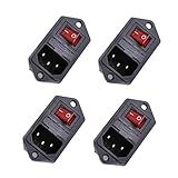 Oiyagai 4 Peças IEC320 C14 Módulo De Entrada Conector Fusível Interruptor Macho Tomada De Alimentação Com Interruptor CA 250V 10A Vermelho 