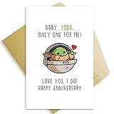 Ojsensai Happy Anniversary Baby Yoda Card, Cute Star Wars Card For Boyfriend Girlfriend, Funny Mandalorian Memory Day Card For Husband Wife Spouse Partner, Love You I Do