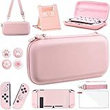 OLDZHU Kit De Acessórios De Estojo De Transporte Rosa Compatível Com Nintendo Switch Kits De Proteção Essencial 10 Em 1 Com Capa Protetora Rígida Protetor De Tela De Vidro Suporte Ajustável Tampas De Polegar