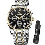 OLEVS Relógio Masculino Grande à Prova D água Preto Metal Com Coroa Rosqueada Multifuncional Cronógrafo Relógio De Aço Inoxidável Esportivo Ao Ar Livre Prata Ouro E Preto Round Business Casual