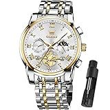 OLEVS Relógios Masculinos à Prova D água Aço Inoxidável Pulseira Ajustável Cronógrafo Relógio Analógico Grande Moda Negócios Clássico Relógio De Pulso Casual Romano Ouro Azul Preto Branco Rosto