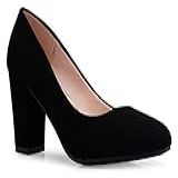 Olivia K Sapato Feminino Clássico De Bico Redondo Plataforma Salto Alto Adorável Confortável Nobuck Preto 37