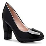 Olivia K Sapato Feminino Clássico De Bico Redondo Plataforma Salto Alto Adorável Confortável Preto Patenteado 36
