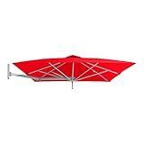 Ombrelone Parede Quadrado 2x2 Estrutura Alumínio Branco Cobertura Tecido UV Vermelho 