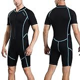 OMGear Roupa De Mergulho Masculina Feminina De Neoprene De 3 Mm  Proteção UV  Peça única  Manga Curta  Roupa De Banho Para Mergulho  Surf  Snorkeling  Natação  Preto E Aqua  Médio 