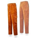 ONETIAN Calça De Solda De Couro- Calça De Segurança De Motosserra- Para Soldadores- Trabalhadores Florestais- Ferreiros E Construção- Marrom- 4G
