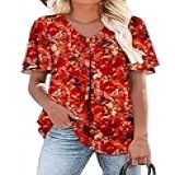 Onlypuff Blusa Feminina De Verão, Gola V, Manga Curta, Blusa Plissada, Túnica Para Usar Com Leggings E Barriga Oculta, E-tie Dye Vermelho, Xgg