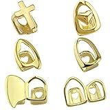 OOCC 6 Peças 18K Banhado A Ouro Grillz Boca Dentes Superior Tampa De Grelha única Para Dentes Boca Acessórios De Festa Grades De Dentes Metal
