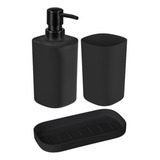 Ordene Kit Banheiro Lavabo Saboneteira Porta Escova Dispenser 3 Pçs Cor Preto