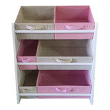Organizador De Brinquedo Medio Rosa E Bege Palha Organibox