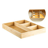 Organizador De Gaveta Bambu Modular Porta Talher Utensilios Cor Marrom claro