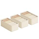 Organizador De Gaveta Para Roupas 16x32x11cm - Caixa De Organização 7 Divisórias Em Algodão E Linho Claro - Branco Natural - Ideal Para Blusas E Leggings