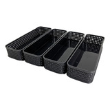 Organizador De Gaveta Preto Porta Talher C 4 Modular 30x10x6