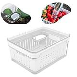 Organizador De Geladeira Com Escorredor Interno 3L Caixa Plástica Para Legumes Saladas Acrílico Empilhável Transparente