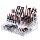Organizador De Maquiagem Prático E Elegante Para Todos Os Seus Produtos Essenciais Como Pinceis Para Maquiagem Esmalte Batom Base Rímel Etc De Acrílico Transparente Com Divisórias E Gaveta