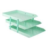 Organizador De Mesa Com Três Bandejaspara Escritório Color Cor Verde Pastel