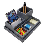 Organizador De Mesa Escritório Em Mdf Laqueado Grafite Luxo