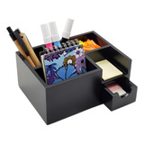 Organizador De Mesa Escritório Em Mdf Laqueado Preto Luxo