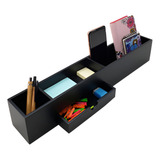 Organizador De Mesa Escritório Em Mdf Laqueado Preto Luxo