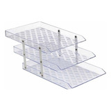 Organizador De Papel Material De Mesa Tripla Movel Cristal