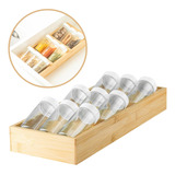 Organizador De Temperos Gaveta Bambu 9 Potes Hermético Vidro