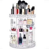 Organizador Elegante Grande Porta Maquiagem Giratorio 360 Acrilico Guarda Olho Rimel Blush Paleta Sombra Base Corretivo Batom Iluminador Pincel Esponja Gloss Cosmético Perfume Creme Corpo Facial Lápis
