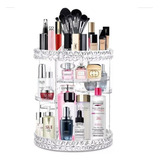 Organizador Elegante Grande Porta Maquiagem Giratorio 360 Guarda Cosmético Perfume Creme Corpo Facial Lápis Olho Rimel Blush Paleta Sombra Base Corretivo Batom Iluminador Pincel Esponja Gloss