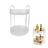 Organizador Giratório 360 Graus Dois Andares Multiuso Transparente E Com Alças Metálicas Prata - Cozinha Escritorio Skincare E Maquiagem