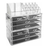 Organizador Grande De Maquiagem 8 Gavetas E Porta Batom Cor Transparente