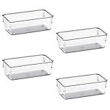 Organizador Modular Acrimet Para Gavetas- Bancadas E Armários- Plástico Transparente- Pote Retangular Pequeno- Kit Com 4 Potes- Cristal