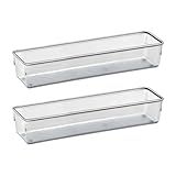 Organizador Modular Acrimet Para Gavetas Bancadas E Armários Plástico Transparente Pote Retangular Longo Kit Com 2 Potes Cristal
