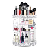 Organizador Teoliver Elegante Grande Porta Maquiagem Giratorio 360 Acrilico Guarda Olho Rimel Blush Paleta Sombra Base Corretivo Batom Iluminador Pincel Esponja Gloss Cosmético Perfume Creme Corpo