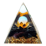 Orgonite Pirâmide Obsidiana Pedra Da Lua Flor De Lotus 6cm