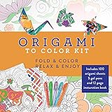 Origami To Color Kit Includes 100 Origami Sheets 5 Gel Pens And 12 Page Instruction Book